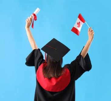 graduate student with diploma and Canadian flag